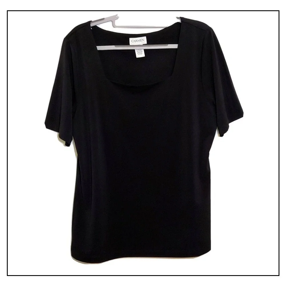 Carmen Marc Valvo Blouse Xl Liquid Jersey Stretchy Casual Preppy Minimalist - Picture 1 of 9
